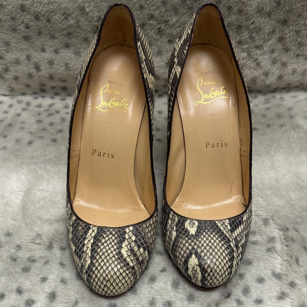 Christian Louboutin Python/Snakeskin Ron Ron Wedge - Black and Cream